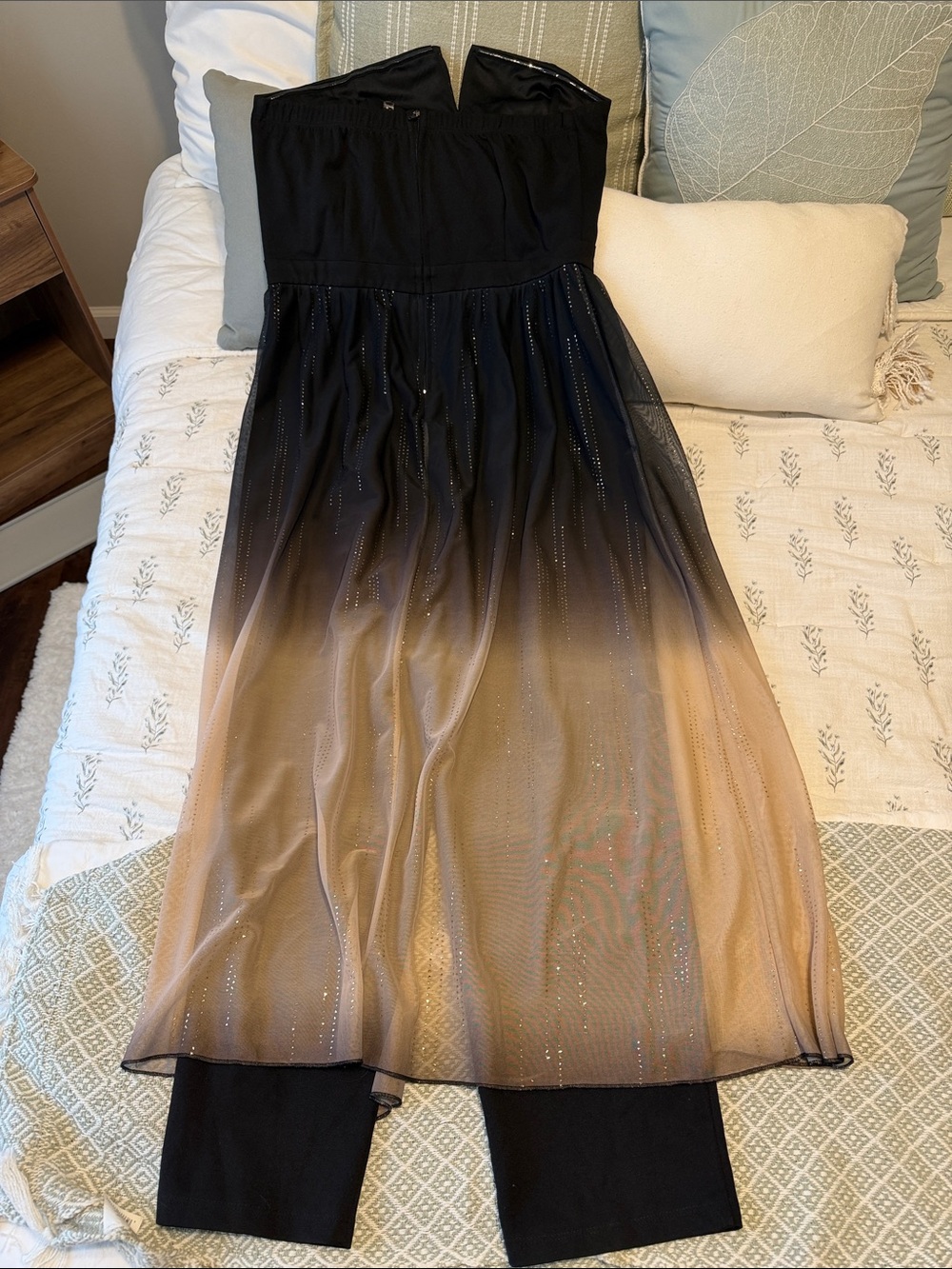 VENUS Black Strapless Jumpsuit with Gold Ombre Drapes - Picture 2 of 3